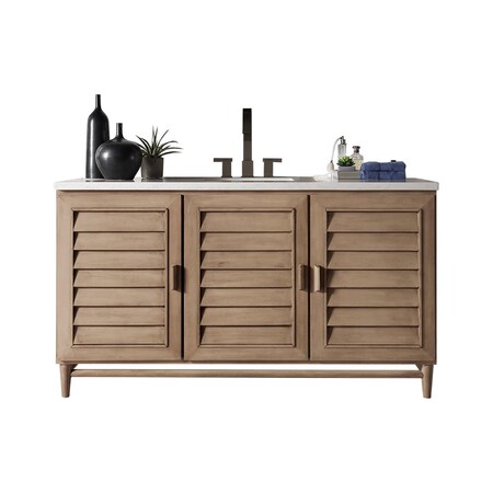 James Martin Vanities Portland 60in Single Vanity Whitewashed Walnut w/ 3 CM Eternal Jasmine Pearl Quartz Top 620-V60S-WW-3EJP